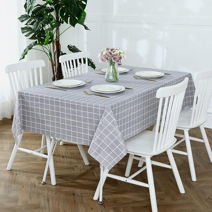 Romanstile Square Vinyl Tablecloth, 100% Waterproof Oil-Proof Checkered Plastic Table Cloth, Heavy Duty Wipeable Table Covers for Dining, Camping, Picnic, Outdoor - 60 x 60 Inch, Grey