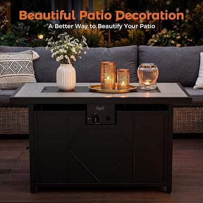 BALI OUTDOORS 42 inch Propane Fire Pit Patio Outdoor Fire Pit Table Large Black Firepits for Outside Rectangular