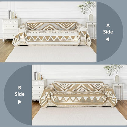 MYSKY HOME Boho Couch Cover for Dogs Washable Khaki Rhombic Couch Sofa Protector for Loveseat Sofa with Pets Friendly Chenille Geometric Sofa Covers Soft Durable Farmhouse Sofa Slipcovers, 71" X102"