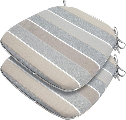 FUNHOME Outdoor Chair Cushions Set of 2,Patio Seat Cushion 17"x16"x2",U-Shaped Dining Chair Cushion 17 by 16 Inch,Water Resistant,Fade-Resistant Chair Pads for Kitchen Garden Furniture(Gray Stripe)