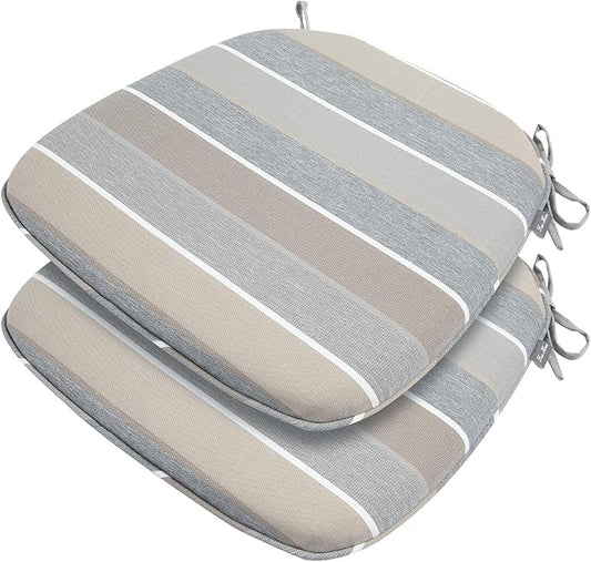 FUNHOME Outdoor Chair Cushions Set of 2,Patio Seat Cushion 17"x16"x2",U-Shaped Dining Chair Cushion 17 by 16 Inch,Water Resistant,Fade-Resistant Chair Pads for Kitchen Garden Furniture(Gray Stripe)