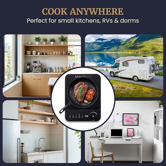 Elite Gourmet Slim Portable Induction Cooktop, 1500W, 10 Power Levels | Digital touch controls, precise 140°F-465°F range, built-in timer & child lock, 2in countertop design