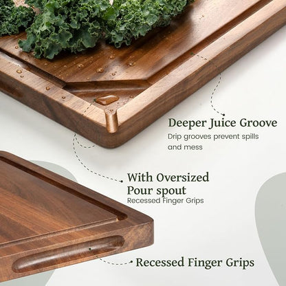 17" x 11.8" Acacia Wood Cutting Boards for Kitchen, Kikcoin Wooden Cutting Board, Chopping Board with Built-In Compartments and Juice Groove, Heavy Duty Charcuterie Board Wood Butcher Block