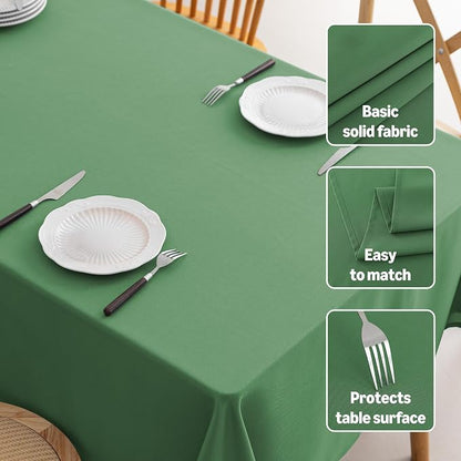 Amazon Basics Thin Rectangle Tablecloths, Water-Resistant Textured Fabric, Wrinkle Resistant, Washable Decorative Table Cover for Dining, Parties, 60" x 84", Green, Pack of 2