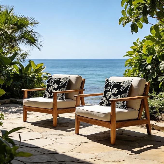 LVTXIII Outdoor Throw Pillow Covers Set of 2, Patio Waterproof Pillow Cases Fade Resistant Accent Pillow Covers for Home and Garden Furniture Decoration, 18"x18", Elegant Vines Black