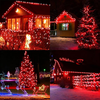QITONG 2 Pack Red and White Solar String Lights, Each 66ft 200 LED Solar Christmas Lights Outdoor Waterproof, 8 Modes Solar Twinkle Light for Outside