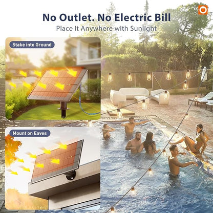 addlon 102FT(96+6) Solar String Lights Outdoor with Remote, 48 LED Dimmable | Waterproof Patio Hanging Lights (2FT Bulb Spacing), Long-Lasting Solar Light for Outside, Yard, Backyard, Garden, Camping