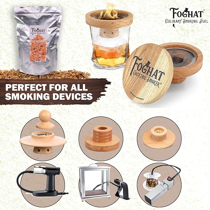 Foghat Cocktail Smoker Wood Chips - 100oz Old Hickory Shavings for Smoker, Whiskey & Drink Infuser Kit - All Natural, Culinary Wood Smoking Chips for Hand Held Cocktail Smoke Guns & Drink Smokers