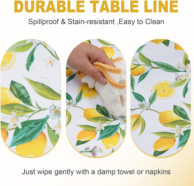SquarePie 60 inch Round Outdoor Tablecloth with Umbrella Hole - Waterproof Patio Table Cover for Spring Summer Garden Camping Poolside Picnic BBQS, Summer Lemon