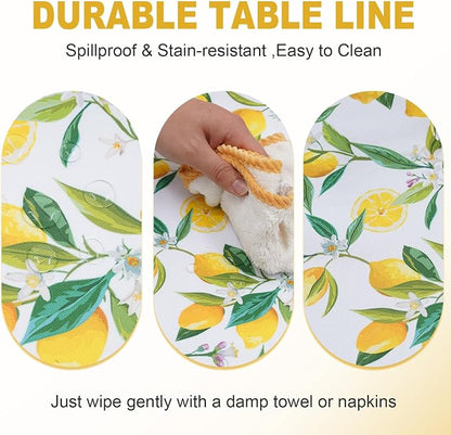 SquarePie 60 inch Round Outdoor Tablecloth with Umbrella Hole - Waterproof Patio Table Cover for Spring Summer Garden Camping Poolside Picnic BBQS, Summer Lemon