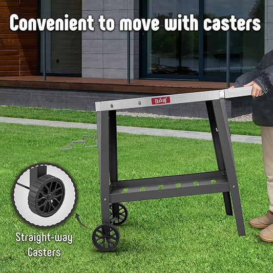 Feasto Grill Table with 31" x 19" Stainless Steel Top, Rolling Pizza Oven Stand with Foldable Extension Table, Outdoor Bar Cart for Compact Pizza Ovens & Griddles, Patio BBQ & Deck Parties, Gray