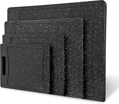 COOK WITH COLOR Non-Slip Cutting Board Set – Kitchen Essentials with Easy Grip Handle for Meat, Veggies, and Fruits, 4 Cutting Boards, Black