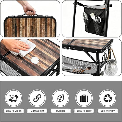 Folding Picnic Table 2ft Portable Camping Table with Extra Cloth Pouch Adjustable Heights Lightweight Aluminum Small Outdoor Card Table for Outside Indoor Camp Cooking BBQ
