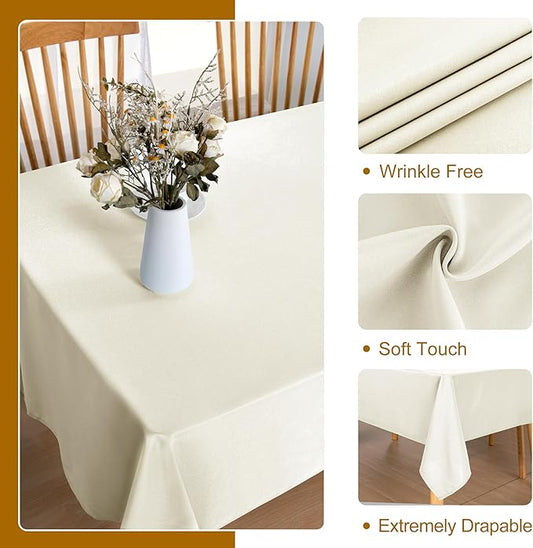 DWCN Rectangle Tablecloth - 60 x 84 Inch - Waterproof Stain and Wrinkle Resistant Washable Table Cloth, Decorative Fabric Table Cover for Kitchen Dining Room Party and Outdoor Use, Ivory