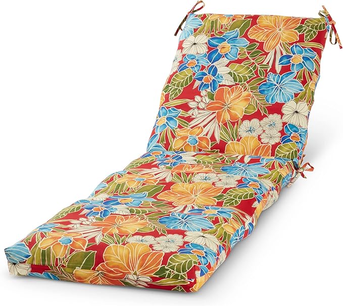 Outdoor Reversible Chaise Lounge Chair Cushion, Aloha Crimson