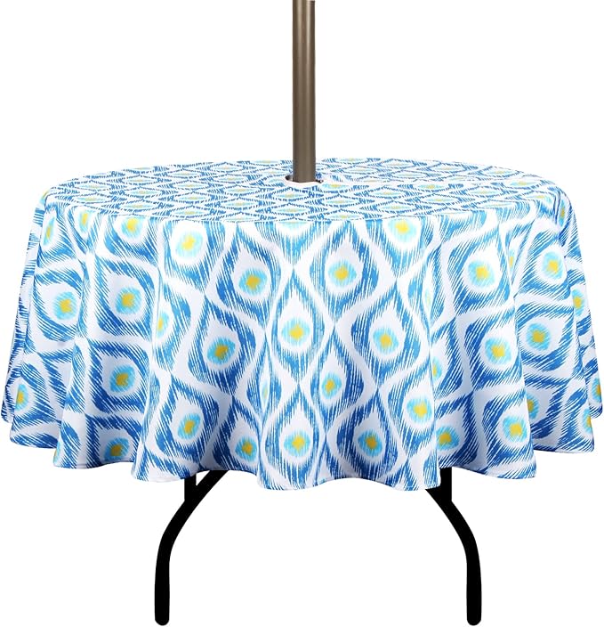 EHouseHome Outdoor Indoor 60inch Round Tablecloth with Umbrella Hole and Zipper, Waterproof Zippered Patio Cloths, Spring/Summer Table Covers for Backyard Circular Table/BBQs/Picnic
