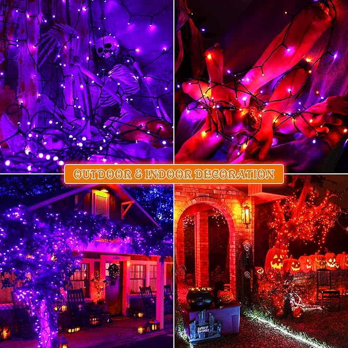 MZD8391 105FT 300LED Halloween Light, Orange Purple Christmas Light | Remote, Waterproof, 100% UL Listed, Halloween String Light Outdoor Indoor, End To End Connect, 8 Light Mode, Timer & Memory