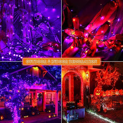 MZD8391 105FT 300LED Halloween Light, Orange Purple Christmas Light | Remote, Waterproof, 100% UL Listed, Halloween String Light Outdoor Indoor, End To End Connect, 8 Light Mode, Timer & Memory