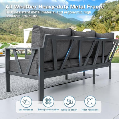 Outdoor Furniture Set, 6 Pieces Outdoor Patio Couch Sectional, L Shaped Metal Outdoor Patio Corner Sofa with 6” Thick Cushions, Outdoor Seating Conversation Set, Dark Grey