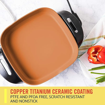 BELLA Electric Skillet, Frying Pan, Griddle and Warming Tray Bundle - Nonstick Copper Titanium Coating, Adjustable Temperature, Dishwasher Safe