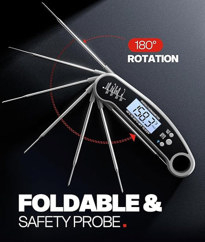 Meat Thermometer Digital – Instant Read Food Thermometer for Grilling, BBQ, Air Fryer, Smoker, Candy Making with Foldable Probe, Kitchen Gadgets, BBQ Essentials, Gift for Dad, Men, Grey