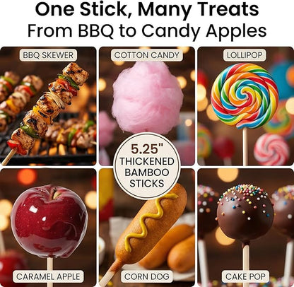 HANSGO 100PCS Candy Apple Sticks, 6 mm 5.25 inch Bamboo Skewers for Caramel Apple Cotton Candy Sticks Lollipop BBQ Corn Dog, Fall Harvest Festivals Party Favor