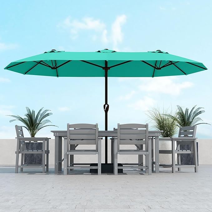 Kingdura 13ft Large Patio Umbrella with Base Included, Double-Sided Rectangle Outdoor Table Umbrella with 12 Reinforced Ribs, Crank Lift for Market Pool Deck Backyard, Tiffany blue
