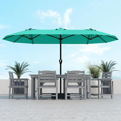 Kingdura 13ft Large Patio Umbrella with Base Included, Double-Sided Rectangle Outdoor Table Umbrella with 12 Reinforced Ribs, Crank Lift for Market Pool Deck Backyard, Tiffany blue