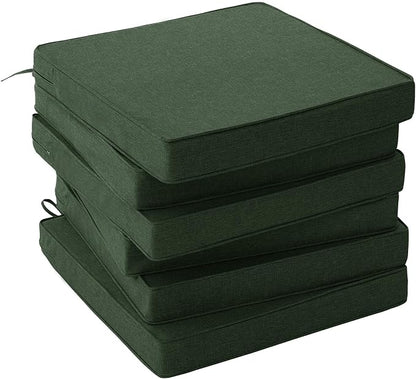 Outdoor Chair Cushions, Set of 6, 19 x 19 Inch, Olive Green | Water Resistant, Fade Resistant, Patio Furniture Square Seat Replacement, Removable Cover with Ties, Non-Slip Bottom