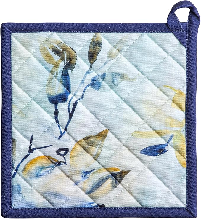 Maison d' Hermine Pot Holders 100% Cotton Heat Resistant Potholders 8" x 8" Hot Pads with Loop BBQ Cooking Baking Hotel Farmhouse Kitchen Handling Hot Pans Spring Summer (Pack of 1, Lazy Summer Days)