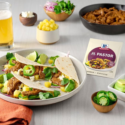 McCormick Seasoning Mix, Al Pastor, Smoky, Tangy & Savory Al Pastor for Tacos, Rice Bowls & Burritos, Ready to Serve In 20 Minutes, 0.75 oz (Pack of 12)