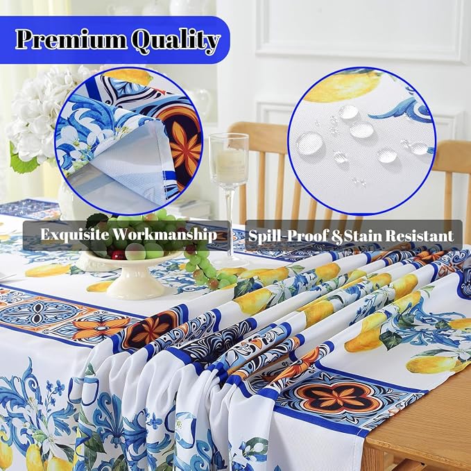SASTYBALE Lemon Table Cloth, 60 x 120 Inch Rectangle, White | Summer Tablecloths for Rectangle Tables, Spill-Proof Stain-Resistant Fabric for Dining, Party, Picnic, Indoor, Outdoor