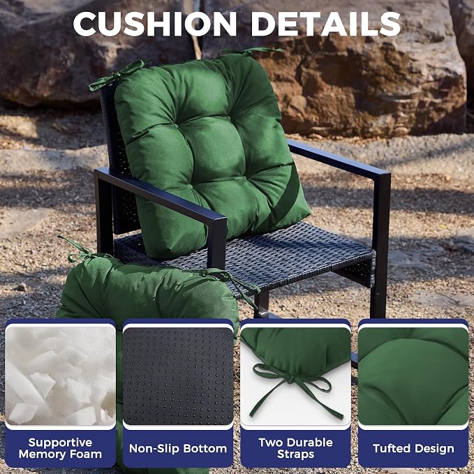 IASEAHK Outdoor Chair Cushions Set of 4, 19" x 19" x 5", Waterproof Outdoor Seat Cushions for Patio Furniture, Fade-Resistant Patio Chair Cushion, Dining Wicker Chair Pads for Porch Garden, Dark Green