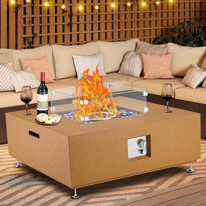 36 Inch Outdoor Propane Fire Pit Table, 50000BTU Steel Gas Firepit with Wind Guard, Add Warmth and Ambience to Parties On Outside Patio Deck Garden, Safety Certified Glass Beads & Rain Cover