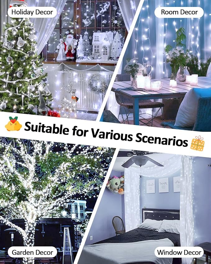 2 Pack String Lights Battery Operated with Timer, 66FT 200 LED Waterproof Battery Twinkle Lights, 8 Modes Fairy Light for Indoor & Outdoor Party Bedroom Porch Tree Christmas Decorations (Cool White)