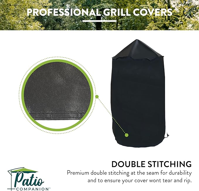 Patio Companion Professional 27.5 Inch Kettle Grill & Vertical Smoker Cover, 5 Year Warranty, Heavy Duty UV Blocking Material, Waterproof, Weather Resistant, Cover for Weber, Nexgrill, Pit Boss, Black