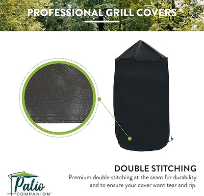Patio Companion Professional 27.5 Inch Kettle Grill & Vertical Smoker Cover, 5 Year Warranty, Heavy Duty UV Blocking Material, Waterproof, Weather Resistant, Cover for Weber, Nexgrill, Pit Boss, Black
