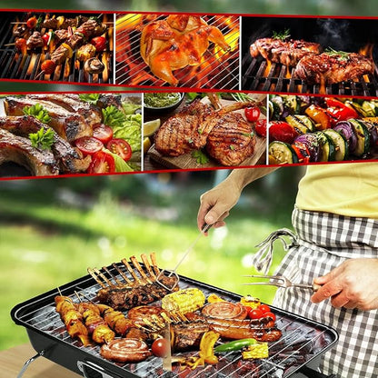 Portable Charcoal Grill, 19.7x10.63x11.8in Folding Outdoor Tabletop BBQ Grill, Small Barbecue Smoker Grill with Lid for Outdoor Cooking Backyard Camping Picnics Beach