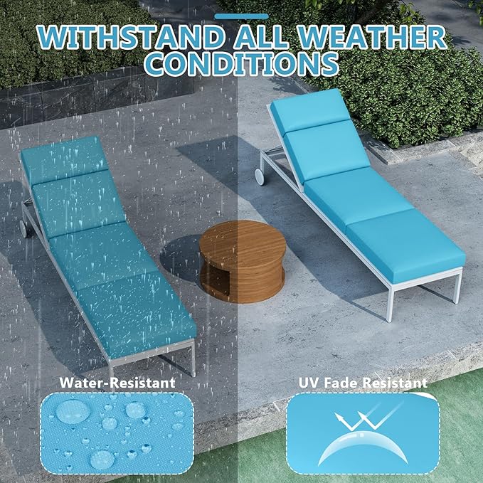 2 Pcs Chaise Lounge Cushions Outdoor, 80 x 26 x 4 Inch Lounge Chair Cushions for Outdoor Furniture - Waterproof Lounge Patio Replacement Cushion, 4In Fade-Resistant ThickPatio Chaise Lounge Cushion