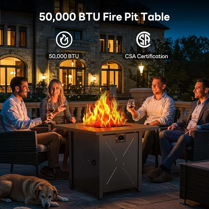 Electactic 28 Inch Propane Fire Pit, 3-in-1 Multi-Use Outdoor Fire Pit Table, 50,000 BTU Steel Gas Fire Pit with Lid & Lava Rock, Add Warmth and Ambience for Patio Deck Garden, Outdoor Gatherings