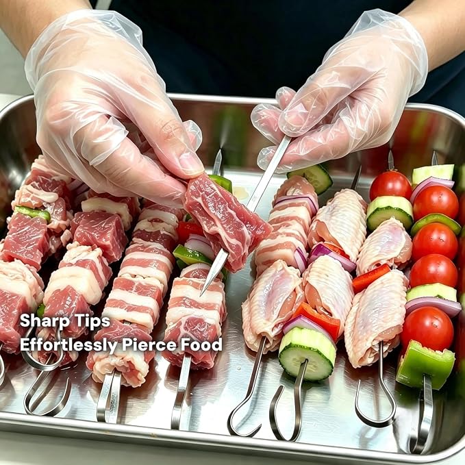20 PCS 7" Flat Stainless Steel Skewers, BBQ Skewers for Kabobs Potato Nails | Reusable Metal Grill Skewers with Hook Handle & Sharp Tip, Baking Nails for Shish Steak Shrimp Air Fryer Oven