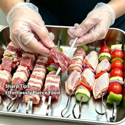 20 PCS 7" Flat Stainless Steel Skewers, BBQ Skewers for Kabobs Potato Nails | Reusable Metal Grill Skewers with Hook Handle & Sharp Tip, Baking Nails for Shish Steak Shrimp Air Fryer Oven