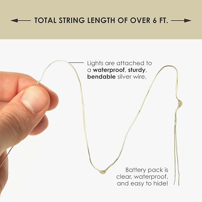 2-Pack 20 LED Wire Twinkle Fairy Lights, Battery Powered, Waterproof — Christmas, Holidays, Wedding, Party — Bedroom, Living Room — 6.5 Ft, Cool White, Indoor & Outdoor
