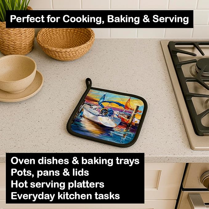 Caroline's Treasures JMK1243PTHD Symmetry Again Sailboats Pair of Pot Holders Kitchen Heat Resistant Pot Holders Sets Oven Hot Pads for Cooking Baking BBQ, 7 1/2 x 7 1/2