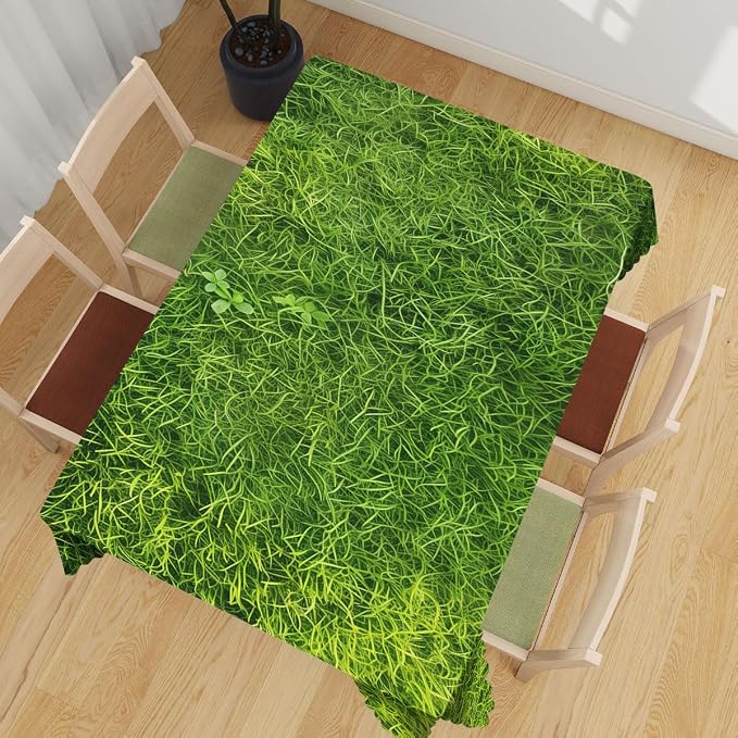 Grass Table Cloth Vibrant Green Fresh Grass Field Lawn Polyester Tablecloth Kitchen Table Cover for Dining BBQ Picnic Coffee Table 52 x 70 Inch 4-6 Seats
