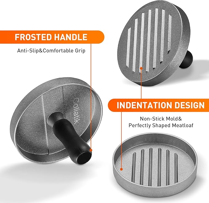 Burger Press Patty Maker Non-Stick Aluminum Hamburger Mold with 100 Free Patty Papers, for Beef Veggie Burger BBQ Barbecue Grill Dishwasher Safe, BPA Free