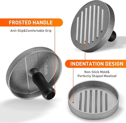 Burger Press Patty Maker Non-Stick Aluminum Hamburger Mold with 100 Free Patty Papers, for Beef Veggie Burger BBQ Barbecue Grill Dishwasher Safe, BPA Free