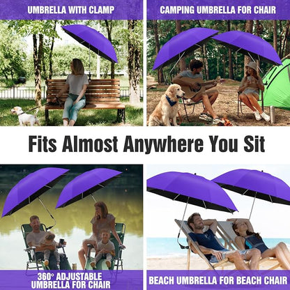 2 PACK Beach Umbrella with Clamp, 360 ° Adjustable Umbrellas for Chair, UPF50+ Umbrella for Beach Chair, Patio Chair, Wheelchair, Camping Chair, Golf Carts (Chair Not Included)