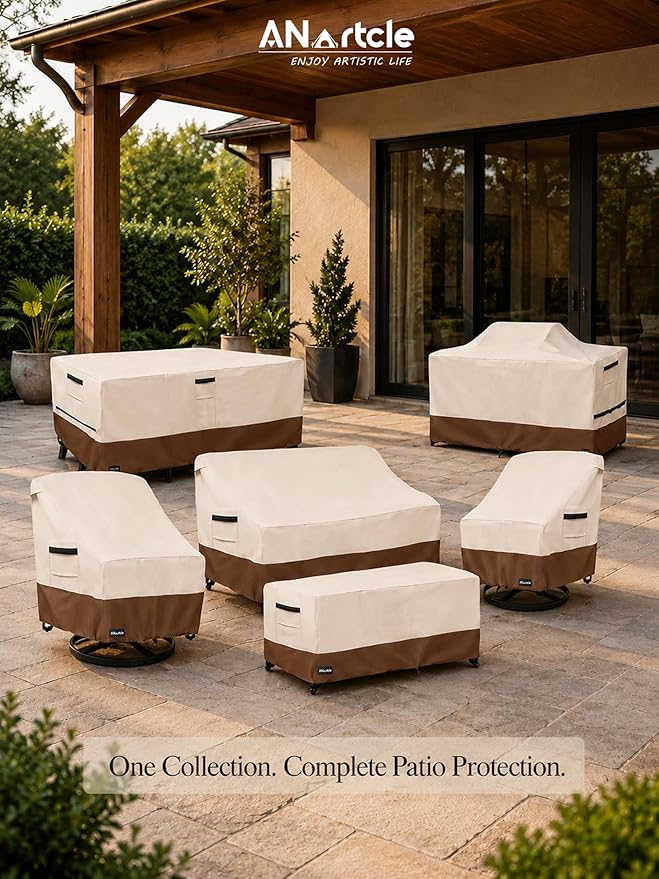 ANartcle 3-Seater Patio Sofa Cover,76W x 32.5D x 33H Inches Outdoor Couch Cover,100% Waterproof Heavy Duty Patio Sofa Covers,Patio Furniture Covers,Beige&brown