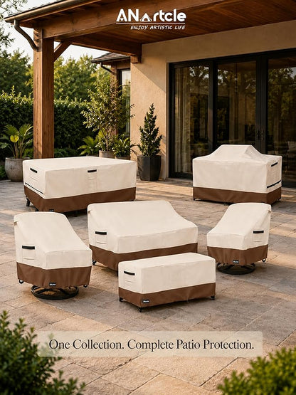 ANartcle Outdoor Swivel Rocker Chair Cover 2 Pack,Patio Swivel Chair Covers for Outdoor Furniture(28W x 33D x 38.5H Inch),Rocking Chair Covers Waterproof ,Beige&brown.